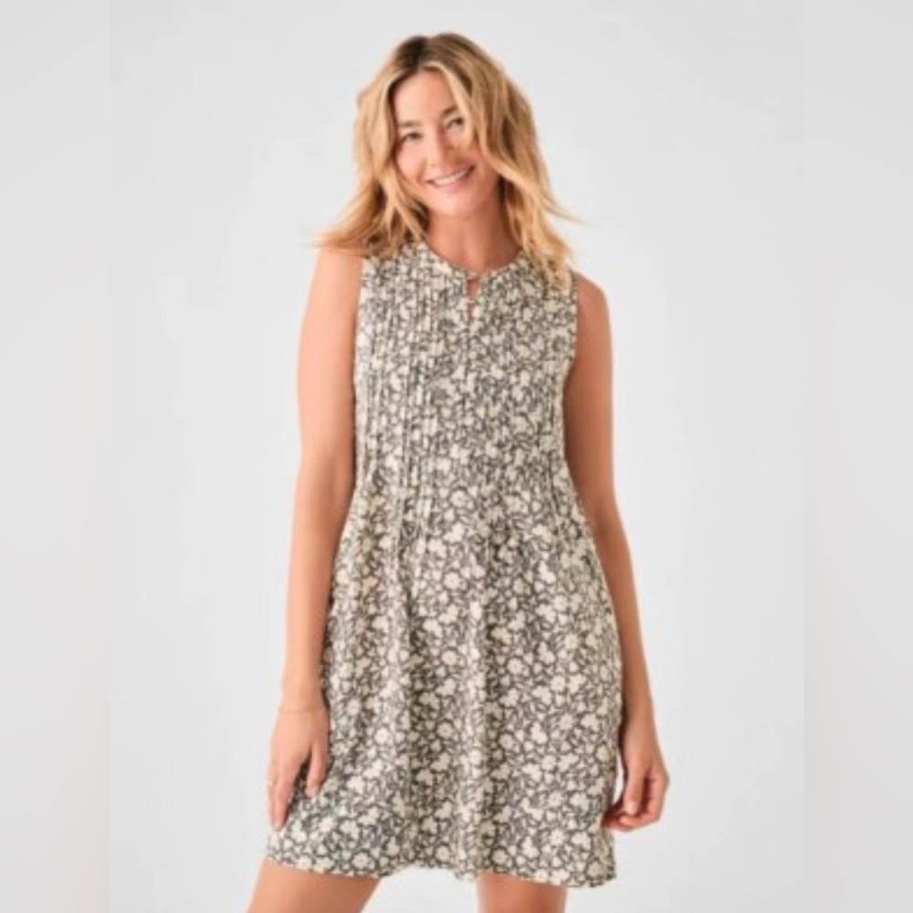 Faherty Isha Floral Linen Blend Dress Size XS Pleats Sustainable Boho Coastal